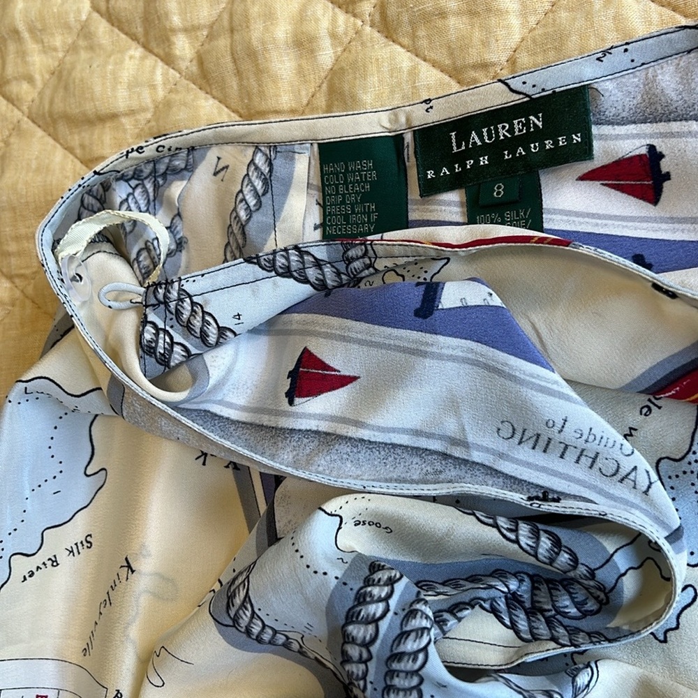 NWT Lauren Ralph Lauren 100% Silk Nautical Yachting Wrap Skirt Vintage Size 8 - Picture 9 of 10